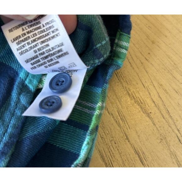 Y2K Aeropostale Flannel Women L Green Plaid Blue VTG Outdoor Preppy Dog LOGO - Picture 10 of 11